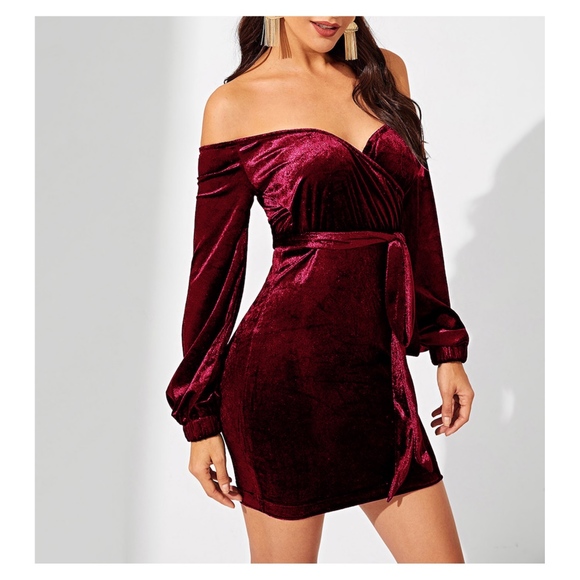MBM Unlimited Dresses & Skirts - Burgundy Off Shoulder Bodycon Velvet Party Dress
